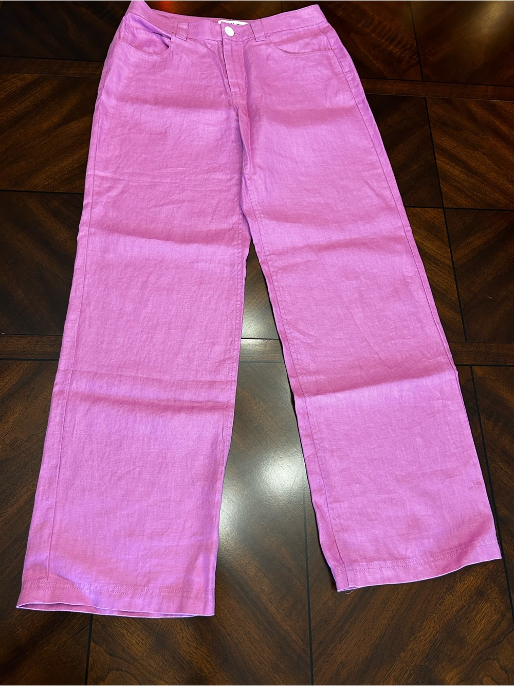 Alex Mill Lafayette Hibiscus Pink Wide-Leg Linen Pants